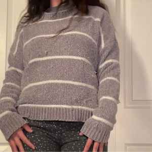 Main Strip grey and white stripe oversized distressed sweater